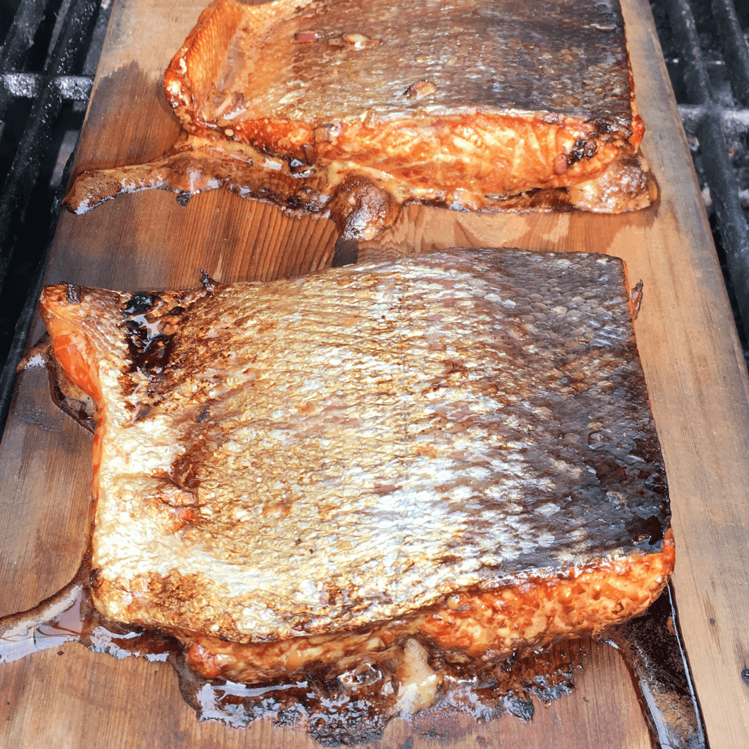 Salmon on cedar plank on grill