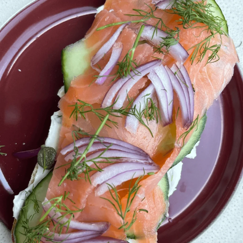 Smoked salmon lox sandwich open toastie